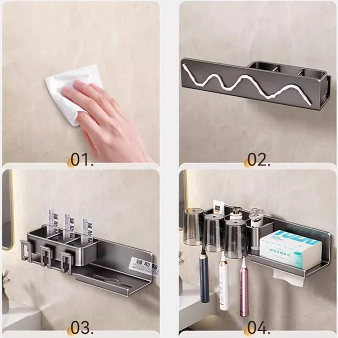 No Drill Metal Wall Mounted Toothbrush Holder